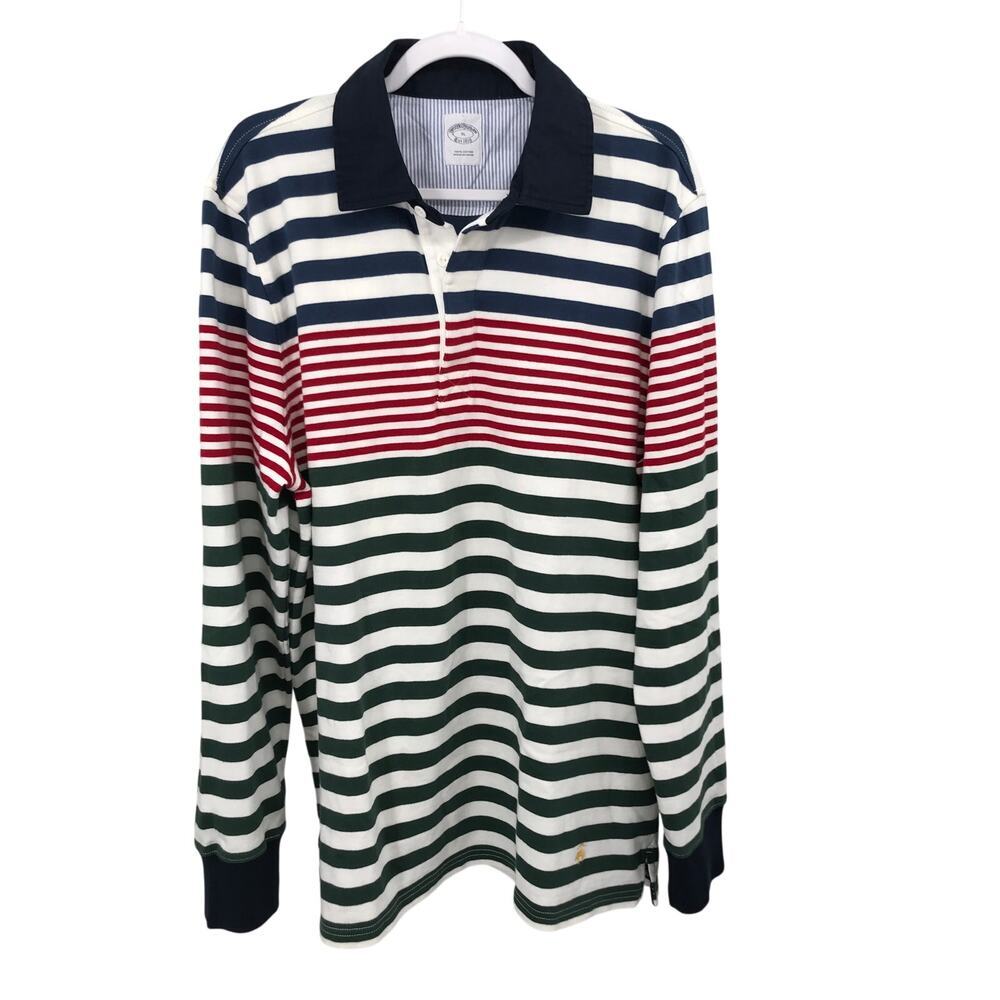 Brooks Brothers Navy, Red, and White Striped Polo Shirt